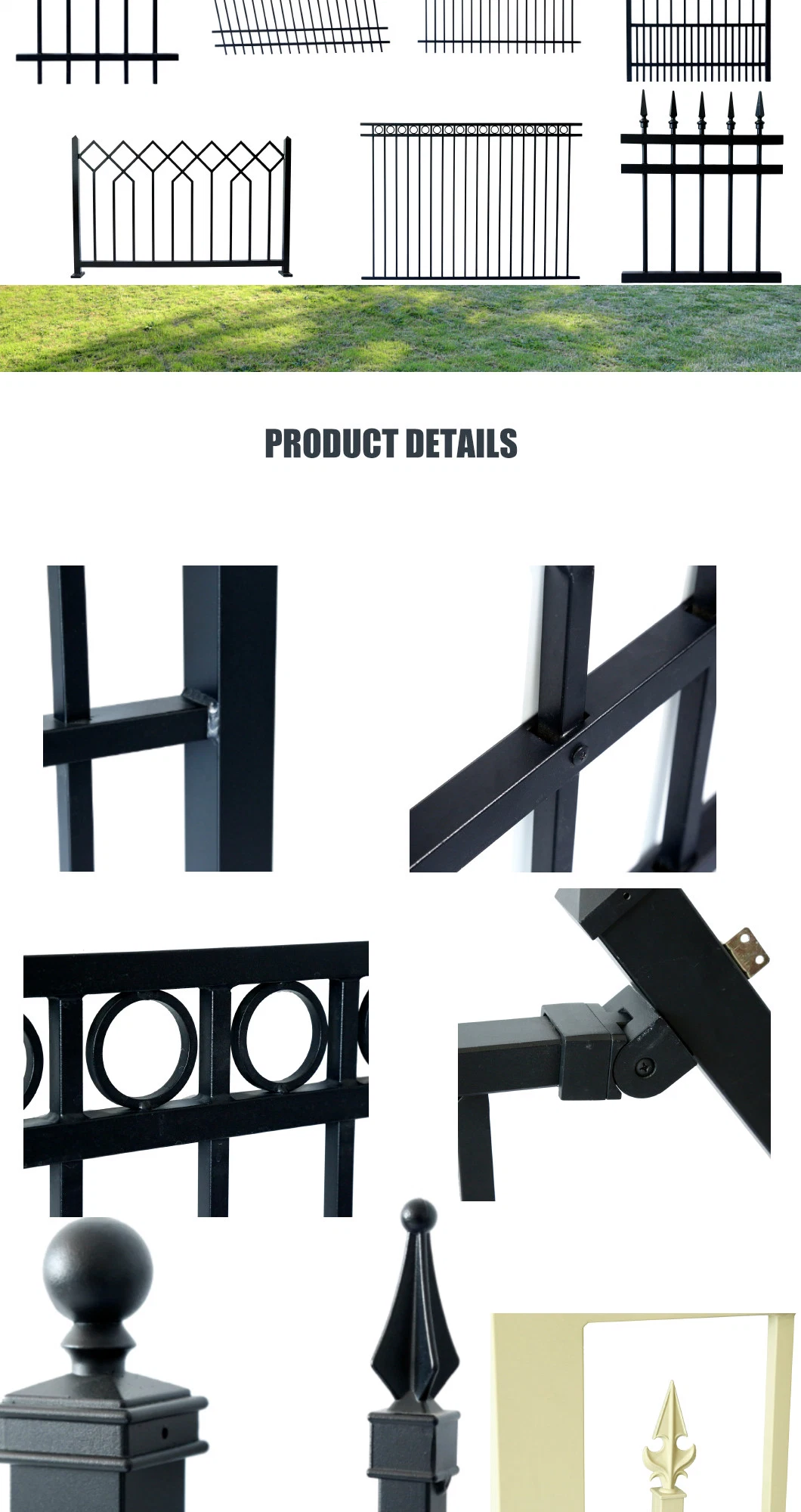 Bespoke Powder Coated Tubular Steel Garden Fence Aluminium Fencing Fence Panel Aluminum Fence Metal Railing with Brackets and Screws