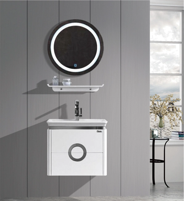 European Style Wall Mount Bathroom Vanity Sets Cabinet PVC Bathroom with Light Mirror