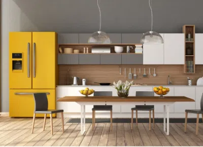 Kostenlose Design-Küchenmöbel aus Holzfarbenlaminaten, zeitgenössische Küchenschränke